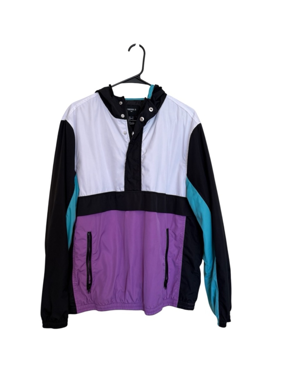 Forever 21 Men's Colorblock Pullover Windbreaker - White, Black, Purple, Teal